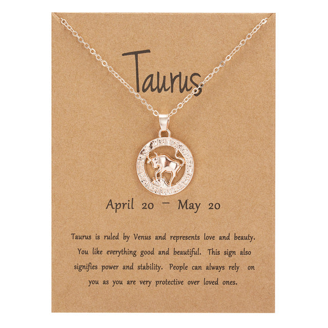 Women 12 Constellation Rose Gold Animal Necklace