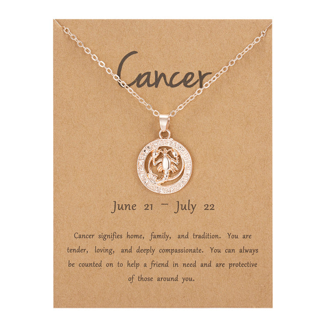 Women 12 Constellation Rose Gold Animal Necklace