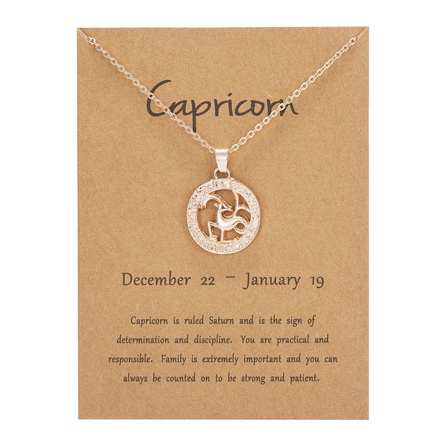 Women 12 Constellation Rose Gold Animal Necklace